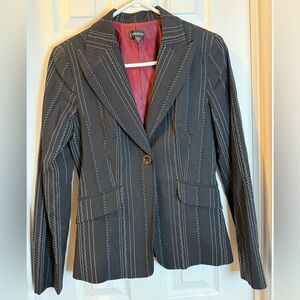 Bebe Black Blazer Tailored Suit Jacket Zigzag Pin Stripe